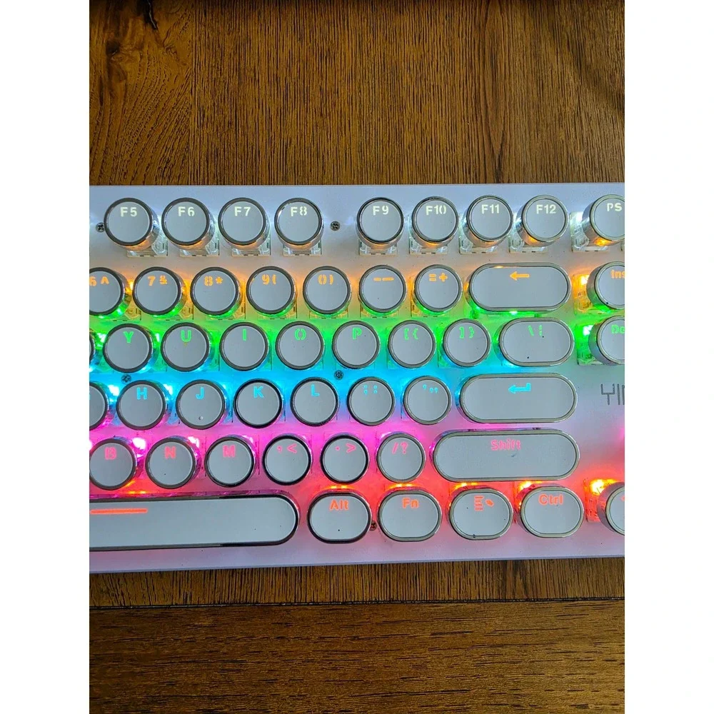 Yindiao K100 Retro Typewriter Mechanical Gaming Keyboard RGB LED White Wired